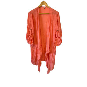 Women’s Cardigan Large Coral Lightweight Half Sleeve Open Over-piece L